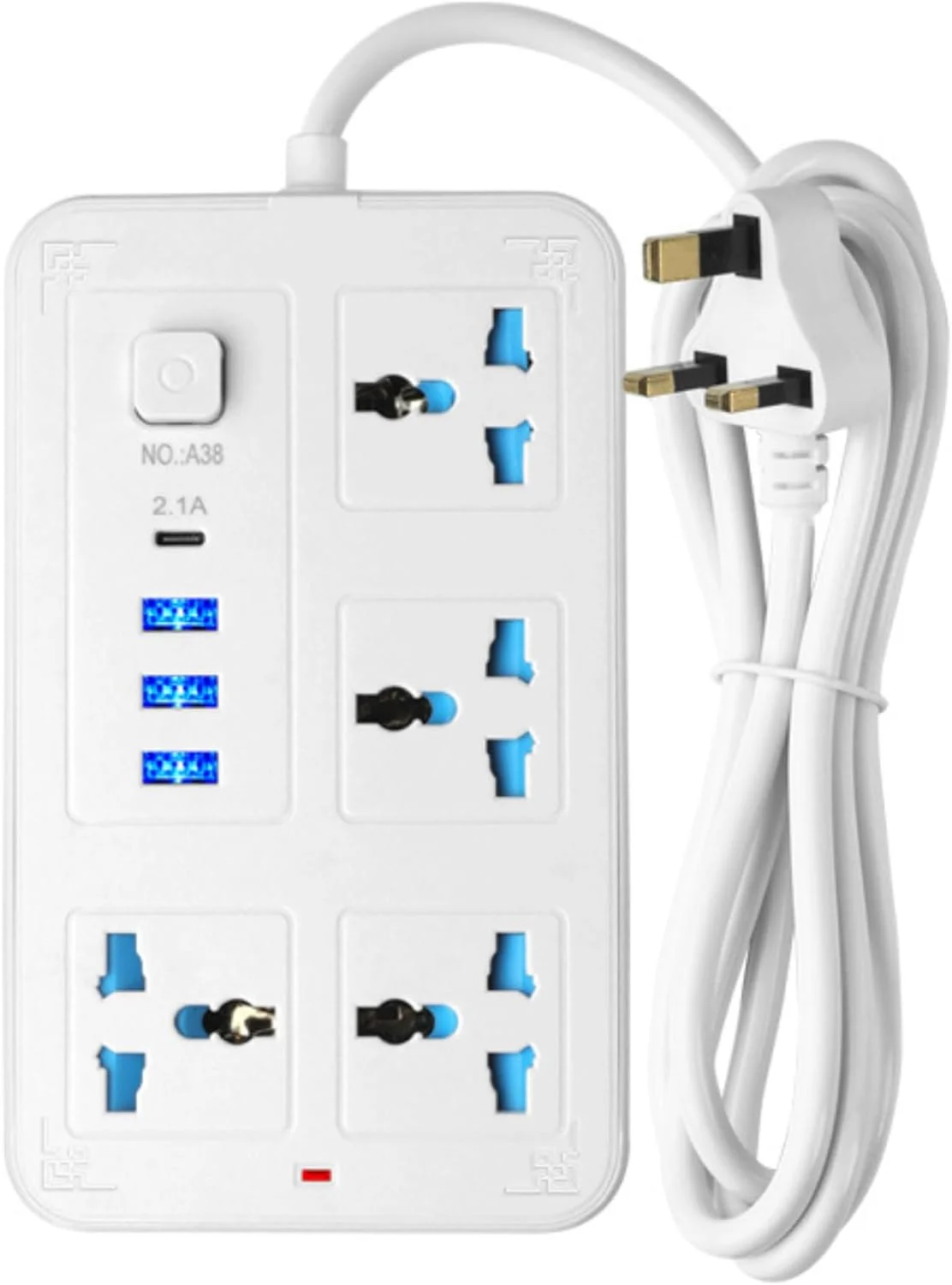 سیم سیار برق 4 پریز AC با 3 پورت USB و 1 پورت Type-C، سیم سیار 2 متری، چند راهی برق جهانی برای خانه، دفتر و آشپزخانه