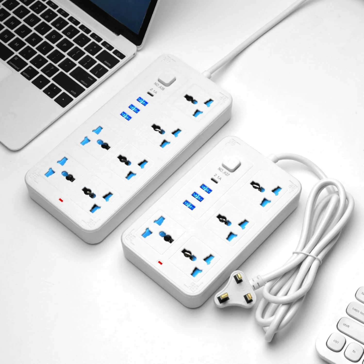 سیم سیار برق 4 پریز AC با 3 پورت USB و 1 پورت Type-C، سیم سیار 2 متری، چند راهی برق جهانی برای خانه، دفتر و آشپزخانه