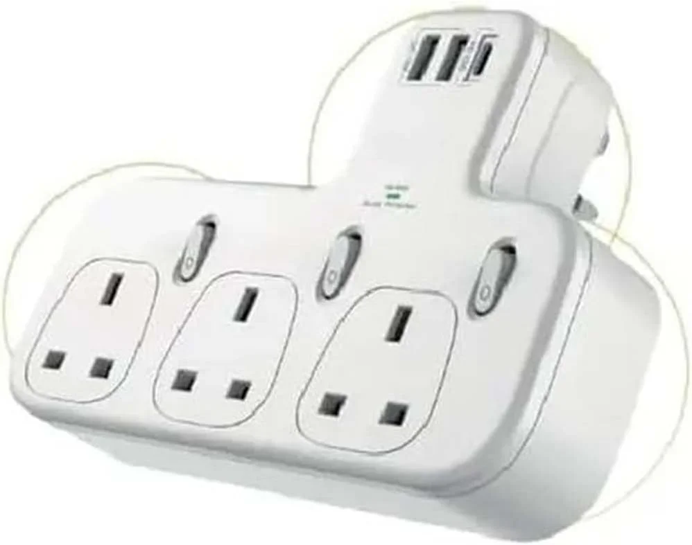 چندراهی برق | 3 پریز AC، 2 پورت USB و 1 پورت شارژ سریع PD | هاب توسعه سفید و جمع و جور برای خانه، دفتر و مسافرت