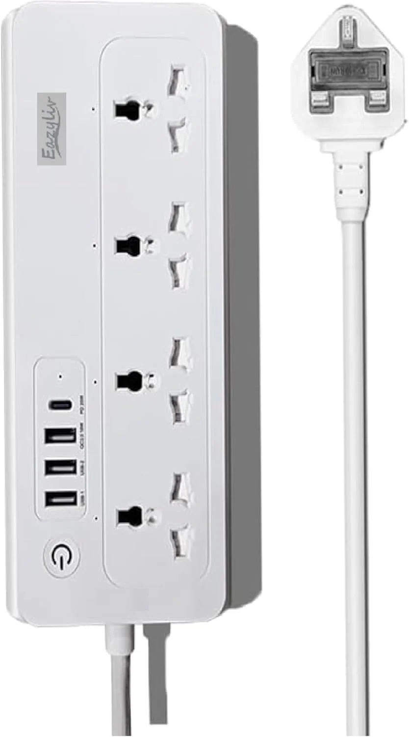 محافظ برق هوشمند وای فای Tuya Eazyliv با قابلیت اندازه گیری انرژی، دارای 3 پورت شارژ USB و یک پورت Type-C، کنترل صوتی از طریق اپلیکیشن سازگار با الکسا و گوگل هوم