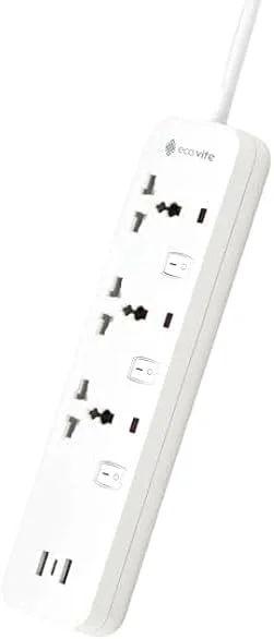 محافظ برق اکو-ویت، 6 پریز جهانی، 3 پورت USB، کابل 3 متری، سفید