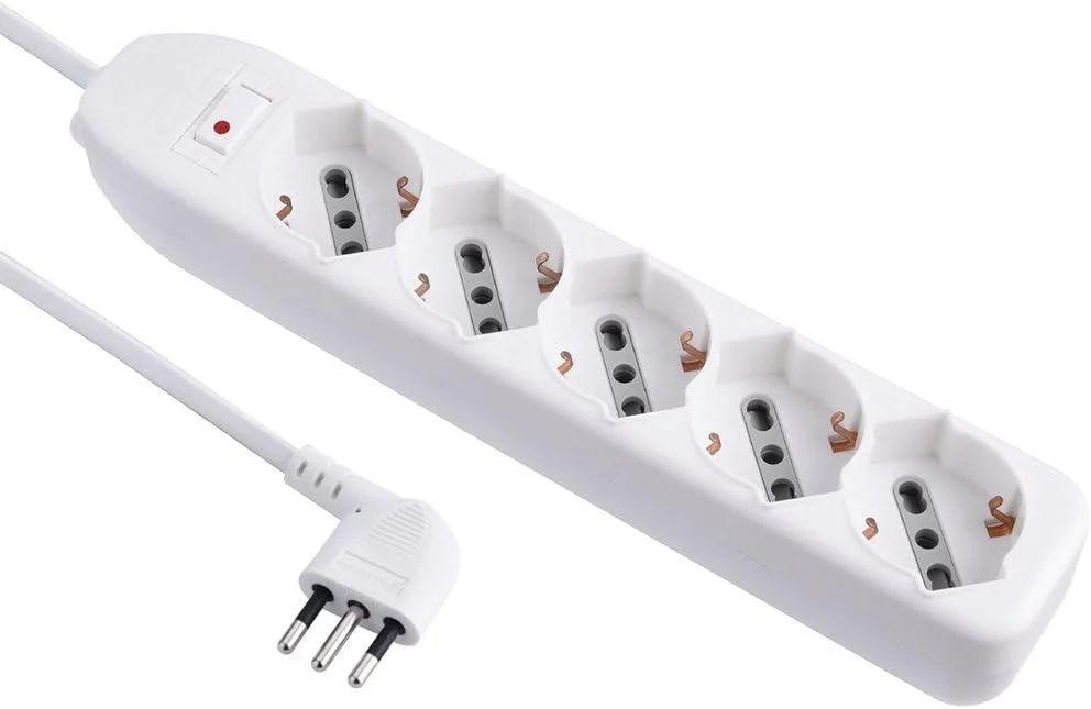 محافظ برق 5 خانه Electraline 62064 چند منظوره (شوکو + 10/16 آمپر) کابل 1.5 متری – اتصال کوچک 10 آمپر، سفید، 62064