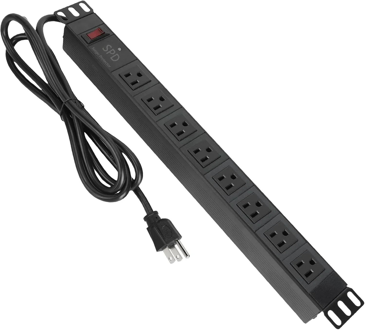 نوار برق رک مونت ElecVoztile با 8 خروجی و محافظت در برابر افزایش ولتاژ - 1200 ژول، سیم 3 متری 14AWG، سوئیچ اضافه بار 15 آمپر، رک مونت 1U، مناسب برای رک سرور شبکه 19 اینچی