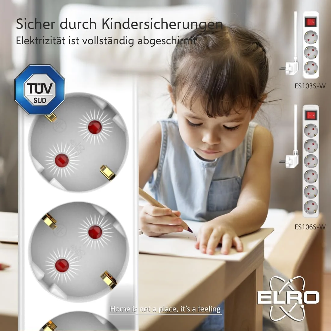 سه راهی برق ELRO ES103 با کلید و کابل 1.5 متری - دارای محافظ کودک - حداکثر 3680 وات - دارای تست TÜV - سفید
