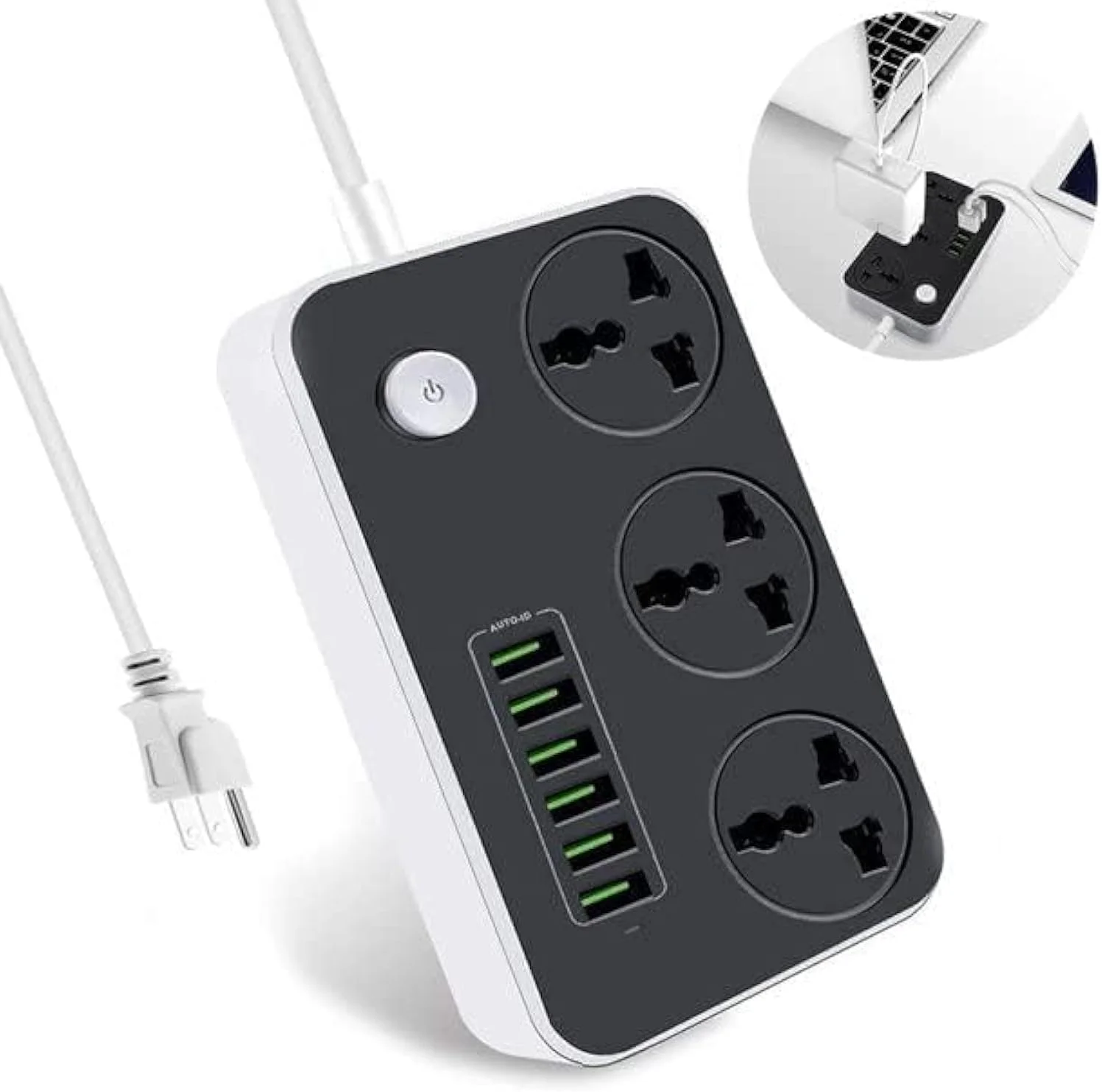 محافظ برق الترازون با پورت USB - پریز برق جهانی 3 خروجی محافظ افزایش جریان 6 پورت USB سریع (5V 3.4A 17W) - ایستگاه شارژ با سیم ضخیم 2 متری، قطع کننده مدار 2500W درب ایمن کودک