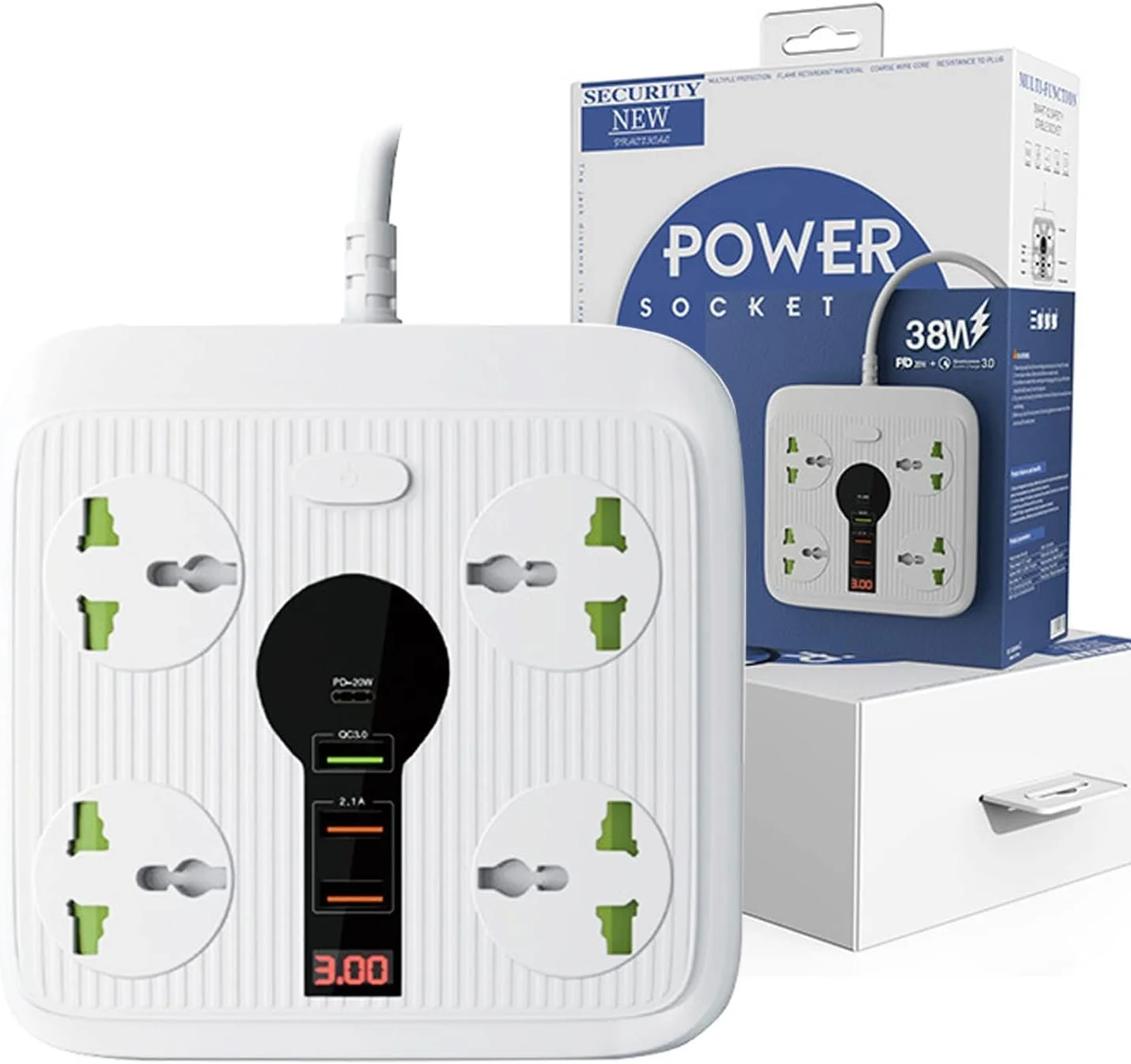 محافظ برق التر زون با پورت USB - دارای 4 پریز AC، 3 پورت USB + 1 پورت PD، سیم رابط تخت با نشانگر LED، سیم برق 1.8 متری، سوکت جمع و جور برای مسافرت و دفتر کار