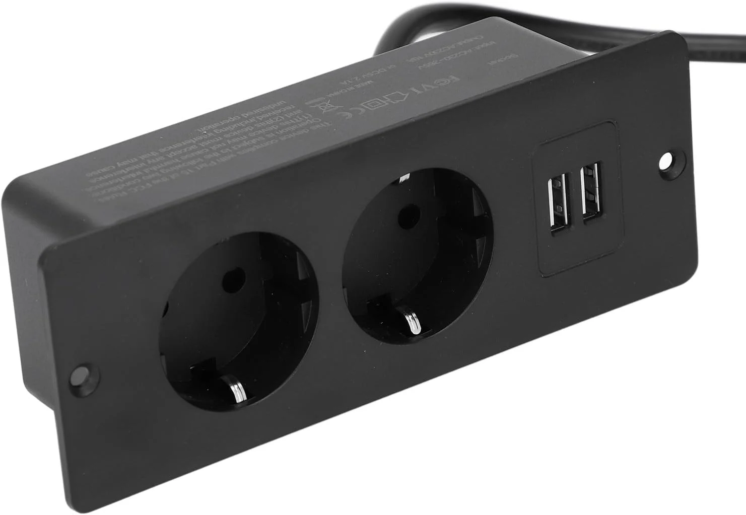 پریز برق توکار با 2 پورت USB A و 2 پورت AC 10A، هاب برق رومیزی توکار، چندراهی برق مبلمان، راه حل صرفه جویی در فضا با کابل 1.5 متری برای دفتر کار خانگی