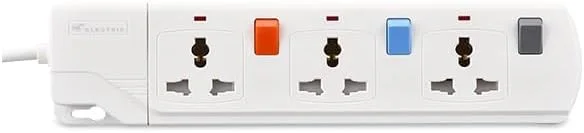 سیم سیار برق زمرد با کابل 5 متری - محافظ برق 3 پریز، سیم بلند، ایده آل برای خانه، دفتر و لوازم خانگی (5 متر)