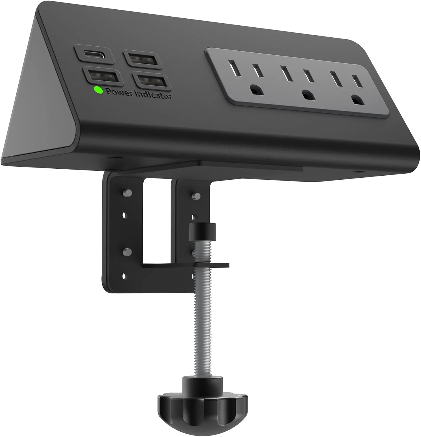 محافظ برق رومیزی با گیره لبه میز، دارای پورت USB-C، پریز برق گیره دار با 3 خروجی AC و 4 پورت USB برای شارژ سریع، مناسب منزل، اداره، هتل و خوابگاه