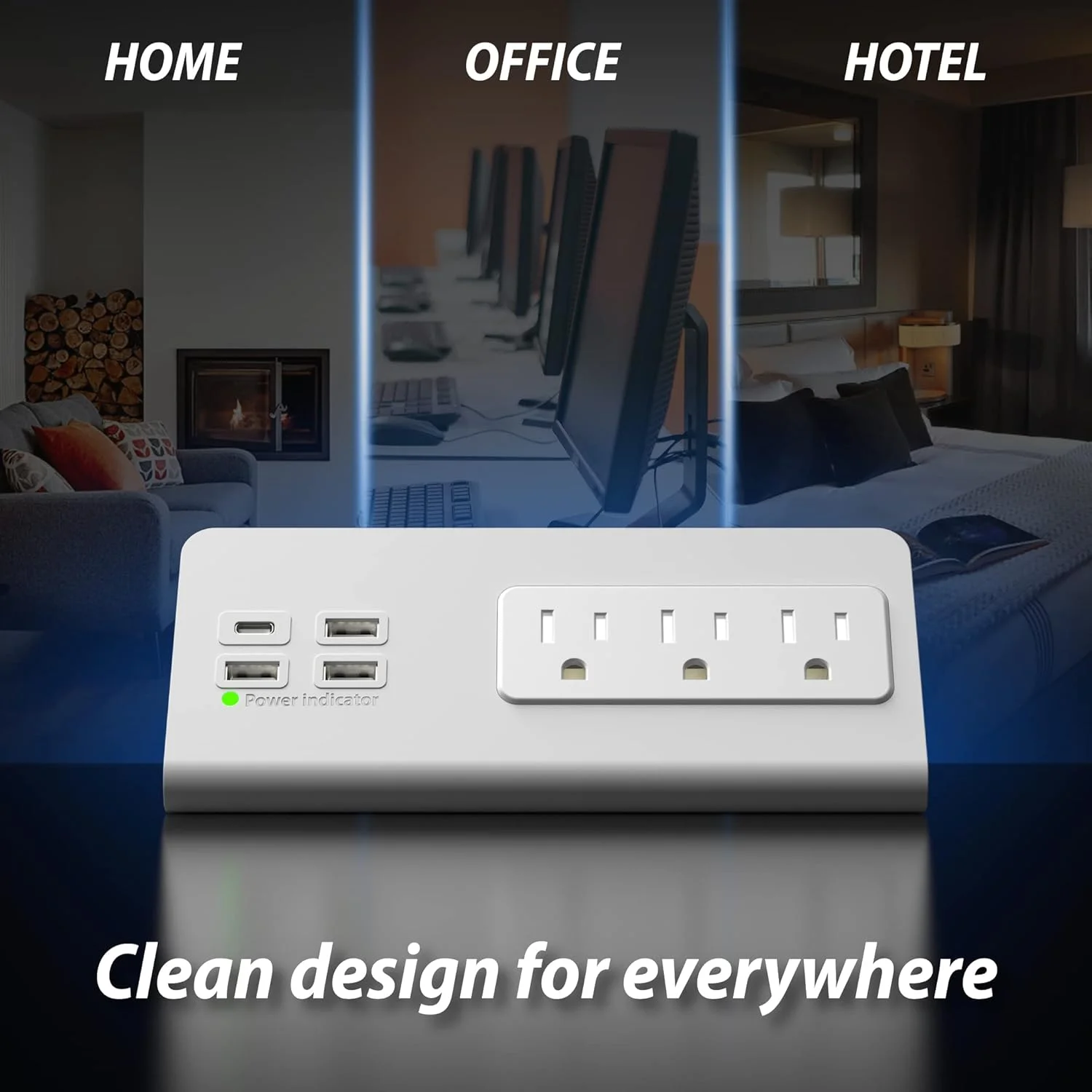 محافظ برق لبه تخت Emerising با پورت‌های USB-C، محافظ برق رومیزی، گیره رومیزی، پریزهای برق با 3 خروجی AC و پورت USB