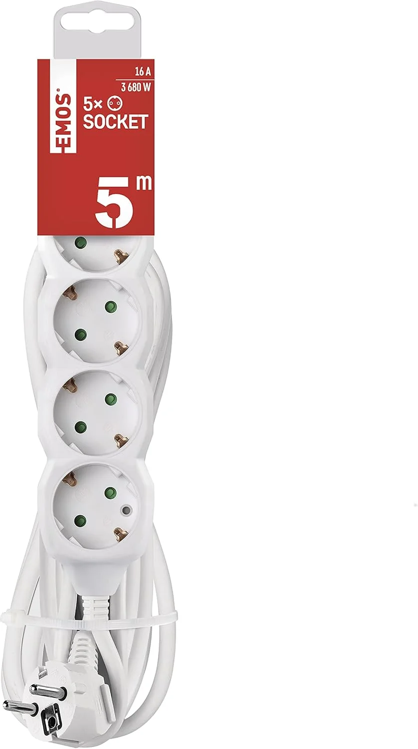 چندراهی برق 5 خانه EMOS P0525 R، طول کابل 5 متر، سفید، 1.5 میلی‌متر