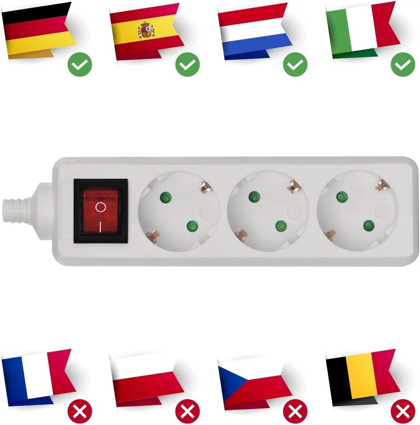 سه راهی برق بدون کابل EMOS Schuko P1320، با کلید، جایگزین پریز برق برای داخل ساختمان، محافظ کودک