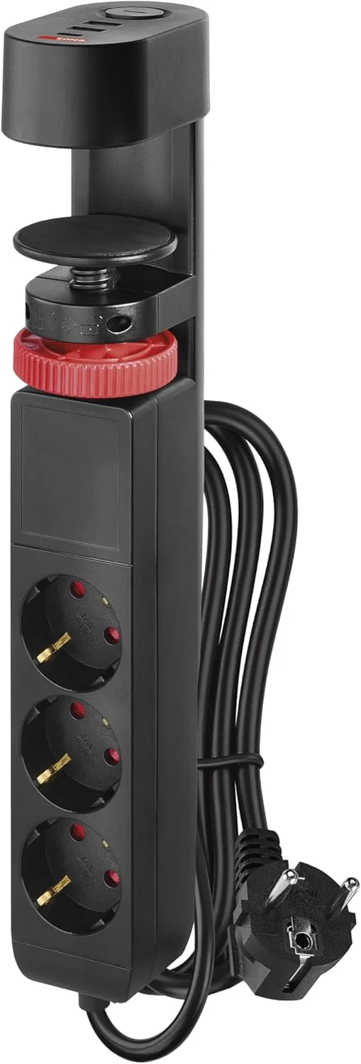 چندراهی برق عمودی EMOS با 3 خروجی، 2 پورت USB-A و 1 پورت USB-C، شارژ سریع USB، چندراهی با گیره رومیزی و کلید، کابل 1.5 متری 1.5 میلی متر مربع، محافظت لمسی افزایش یافته، برای استفاده در محیط داخلی