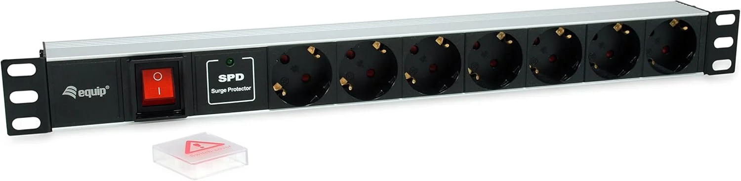 واحد توزیع برق Equip 333309، 19 اینچ (1U)، 7 راهی با محافظت در برابر نوسانات و کلید روشن/خاموش، مشکی