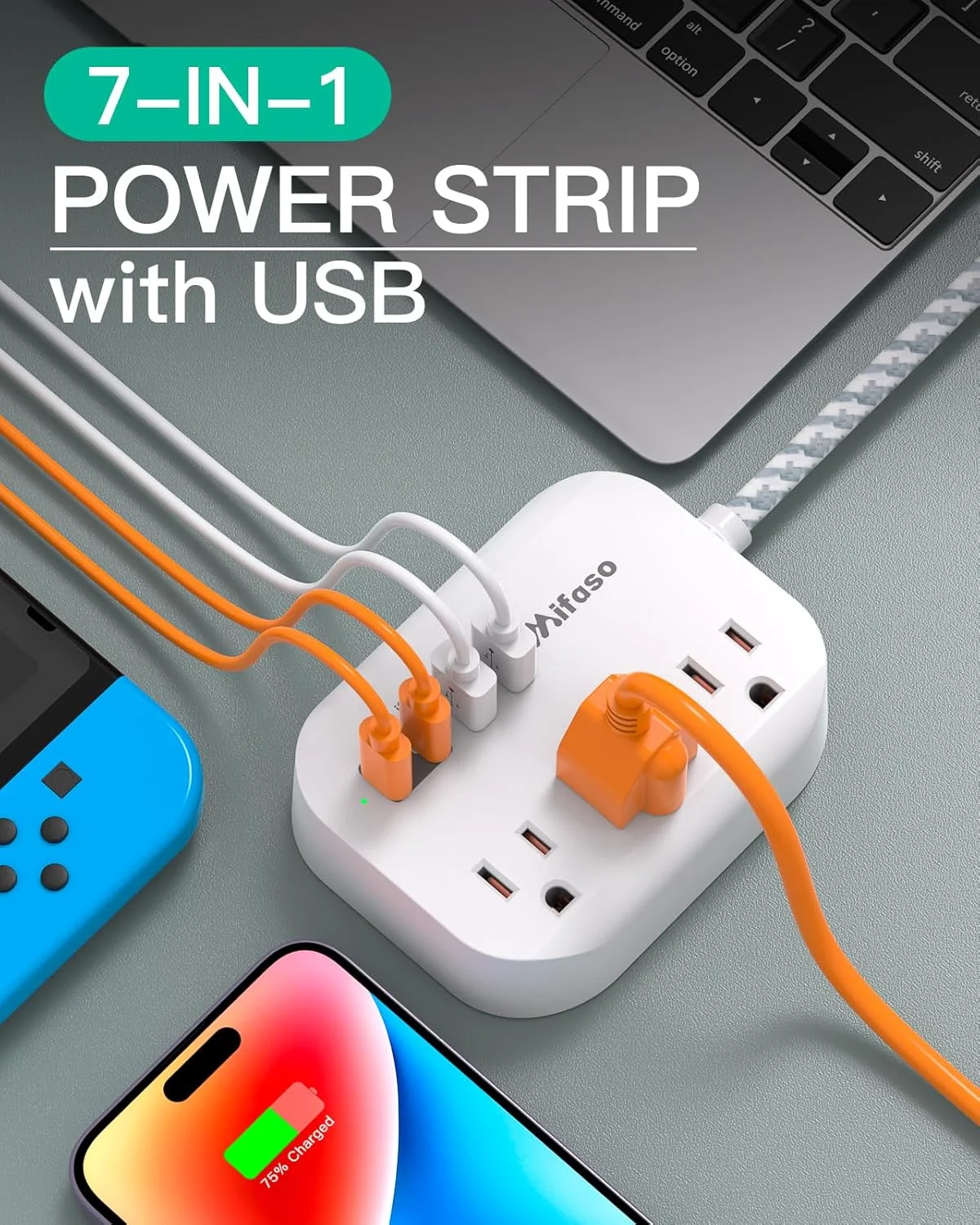 محافظ برق چند منظوره مناسب سفر دریایی با پورت USB، سیم رابط 1.8 متری تخت با خروجی های متعدد، ایستگاه شارژ USB، مناسب برای سفر