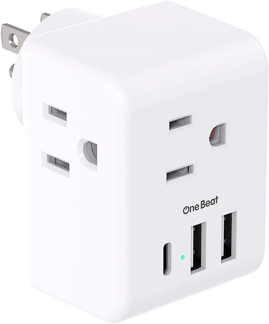 تبدیل چند شاخه برق، سه راهی برق بدون محافظ ولتاژ با 3 شارژر USB (1 USB C)، افزایش دهنده پریز برق چندگانه برای سفر، خوابگاه، خانه، دفتر
