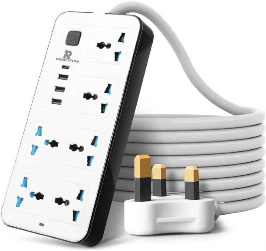 سیم سیار 2 متری، محافظ برق 6 خانه با 3 پورت USB و 1 پورت USB-C PD، چند راهی جهانی با 6 پریز (6S+3U+1PD، 2 متر)