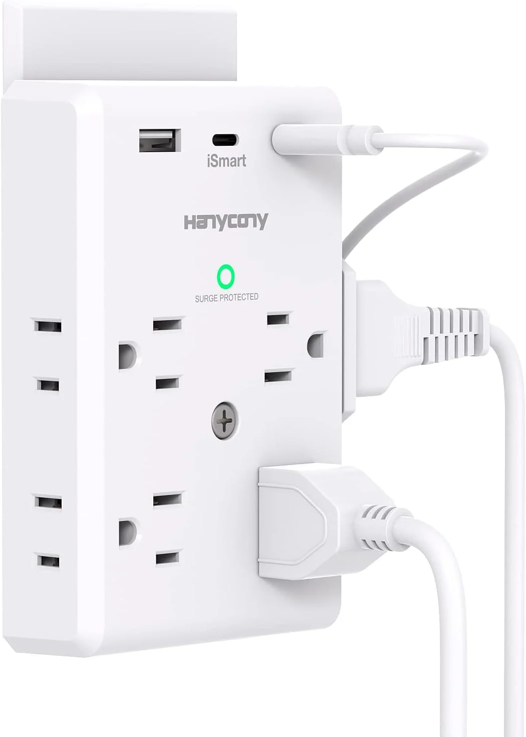 افزایش دهنده پریز برق چندگانه با پورت های USB-C، محافظ برق 3 طرفه با 900 ژول، 8 خروجی اسپلیتر با 3 شارژر دیواری USB، آداپتور دیواری فاصله دار