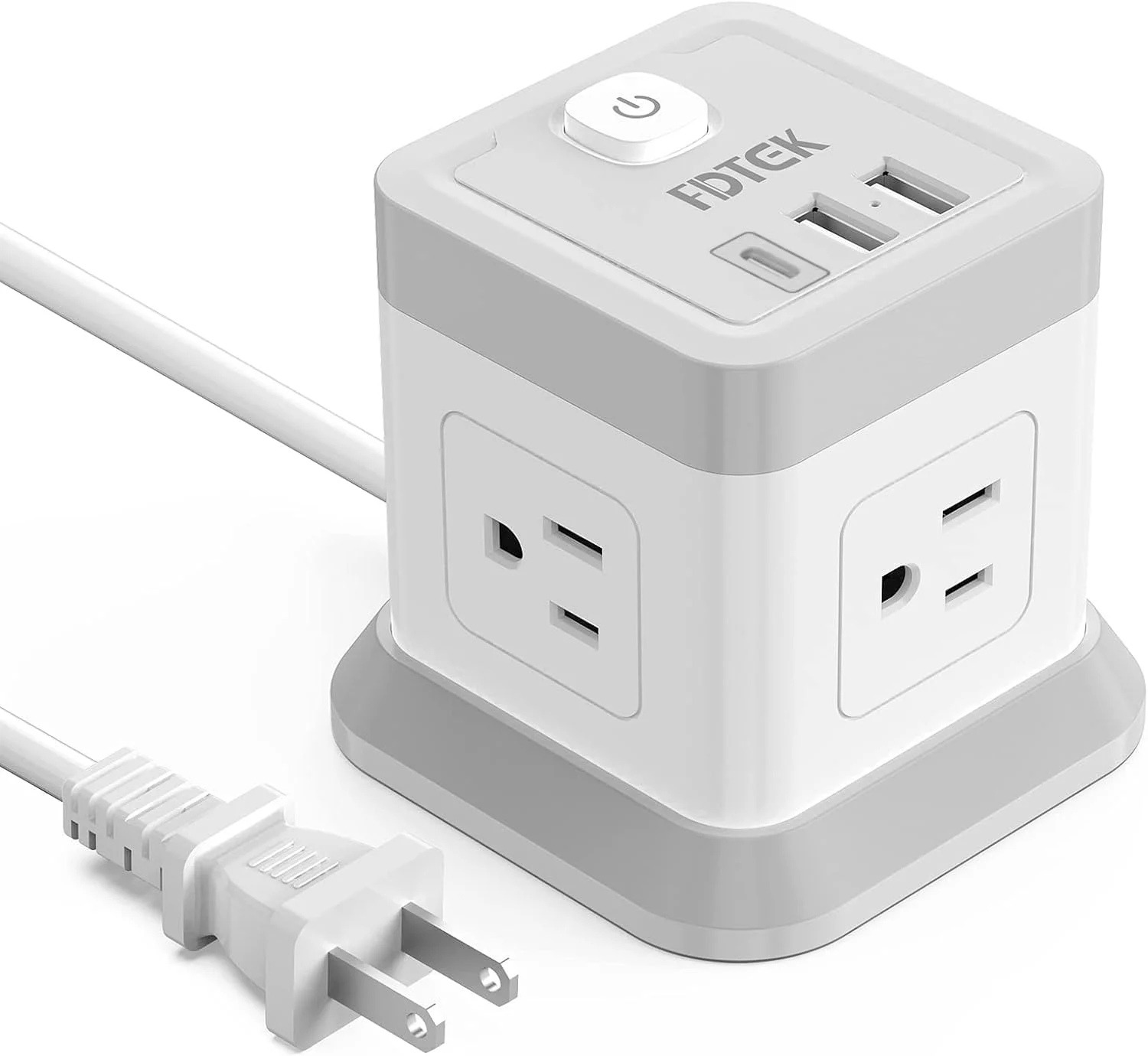 چندراهی برق 2 شاخه با USB، سیم رابط دوشاخه تخت با 4 پریز و 3 پورت USB، ایستگاه شارژ رومیزی با سیم برق 1.5 متری، محافظت در برابر اضافه بار، جمع و جور و قابل حمل، ایده آل برای پریزهای بدون اتصال به زمین