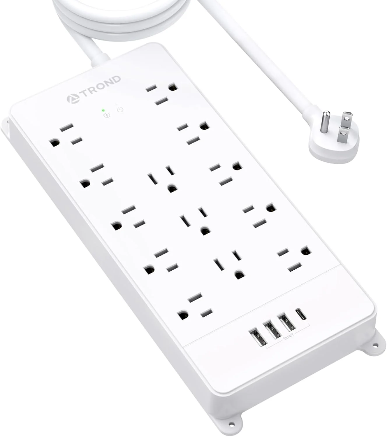سیم رابط ۱۰ فوتی - محافظ برق با ۱۳ خروجی عریض، ۴ پورت USB، دوشاخه تخت، قابلیت نصب روی دیوار، ۱۸۷۵ وات، ایستگاه شارژ برای خانه، دفتر، بازی، اتاق، لوازم اتاق