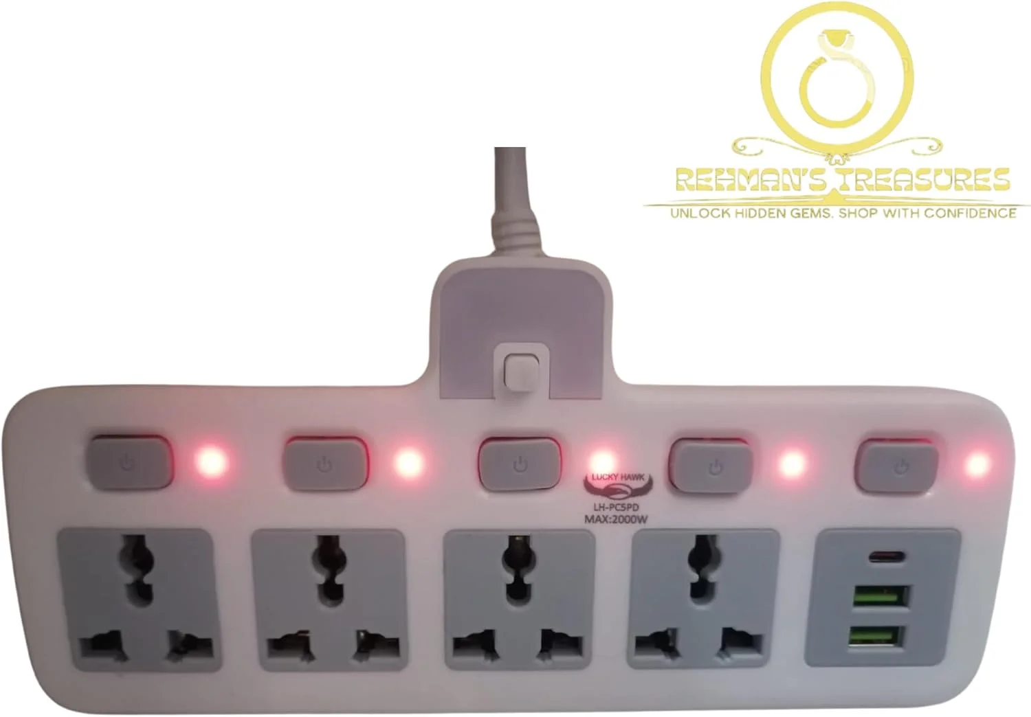 تبدیل چند شاخه برق 4 راهی با 2 پورت USB و 1 پورت Type-C، محافظ برق، آداپتور جهانی، صفحه توسعه سوئیچ دار جداگانه برای خانه، دفتر و آشپزخانه
