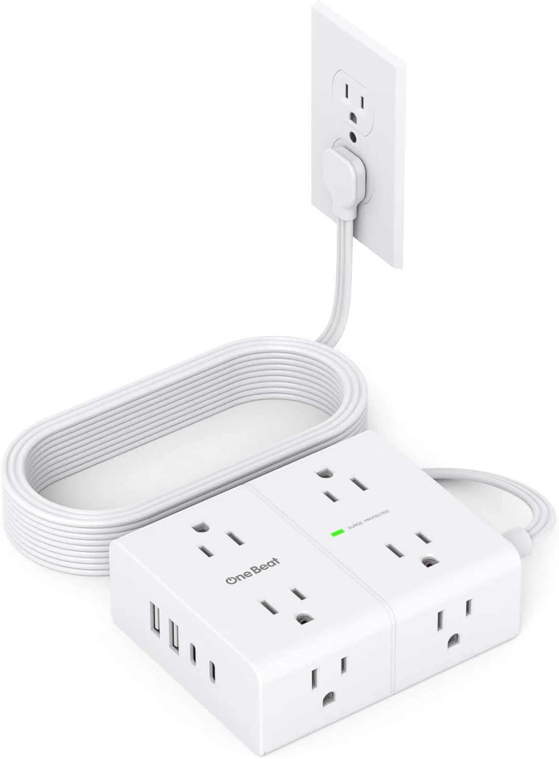 سیم رابط 3 متری چند راهی با دوشاخه تخت، محافظ برق با 8 پریز، 4 پورت USB (2 پورت USB C)