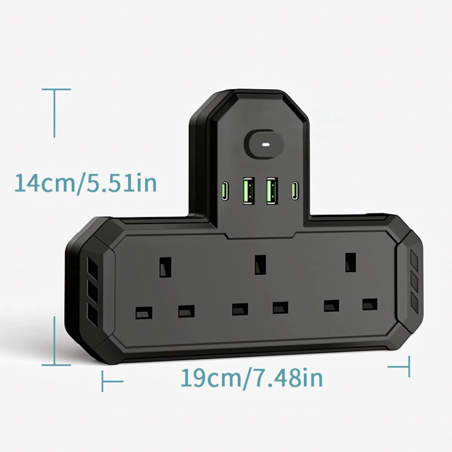 افزایش دهنده پریز دیواری با 3 خروجی و 4 پورت USB | آداپتور چند شاخه جمع و جور با نور پس زمینه LED | محافظ برق | افزایش دهنده پریز قابل نصب روی دیوار (مشکی)
