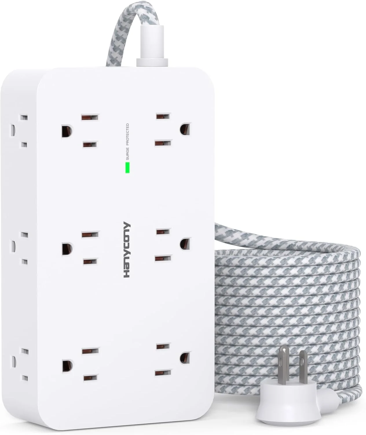 سیم رابط 4.5 متری، محافظ برق با 12 پریز، 4 پورت USB (2USB C)، چندراهی برق بزرگ کامپیوتر با سیم بلند، دوشاخه تخت، قابل نصب روی دیوار