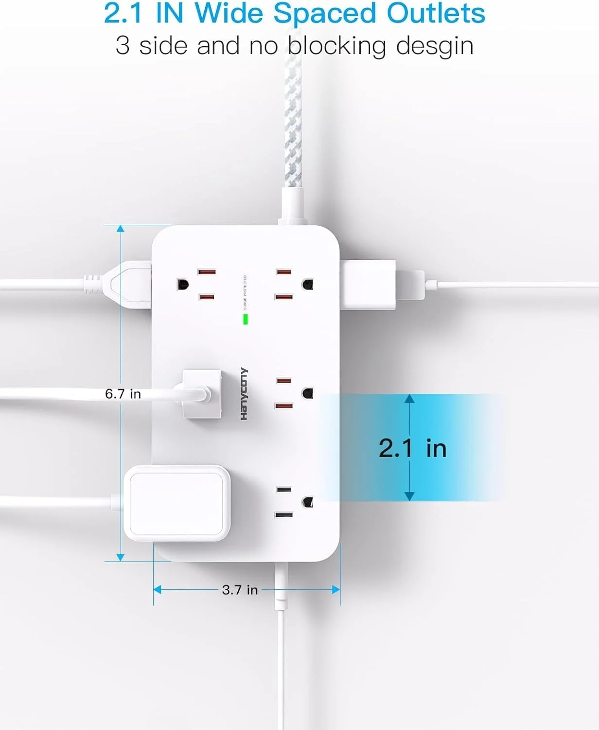 سیم رابط 4.5 متری، محافظ برق با 12 پریز، 4 پورت USB (2USB C)، چندراهی برق بزرگ کامپیوتر با سیم بلند، دوشاخه تخت، قابل نصب روی دیوار