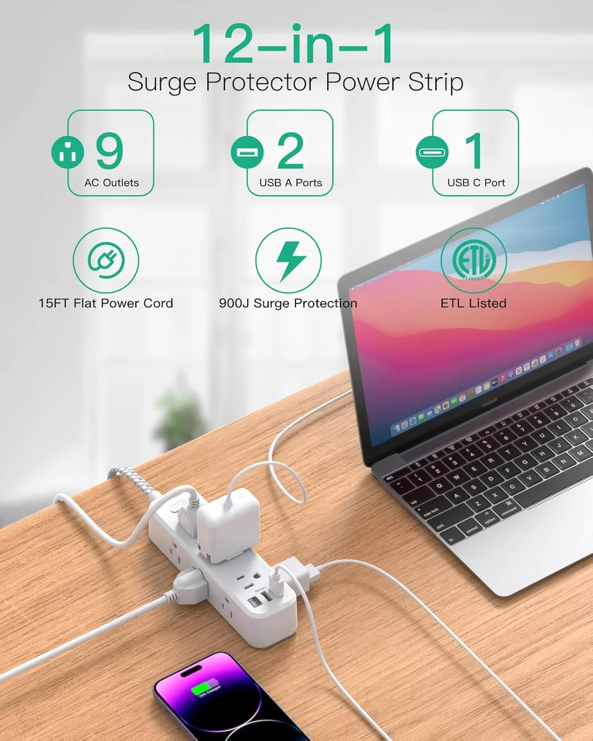 محافظ برق سیم سیار 4.5 متری با 9 پریز و 3 پورت USB