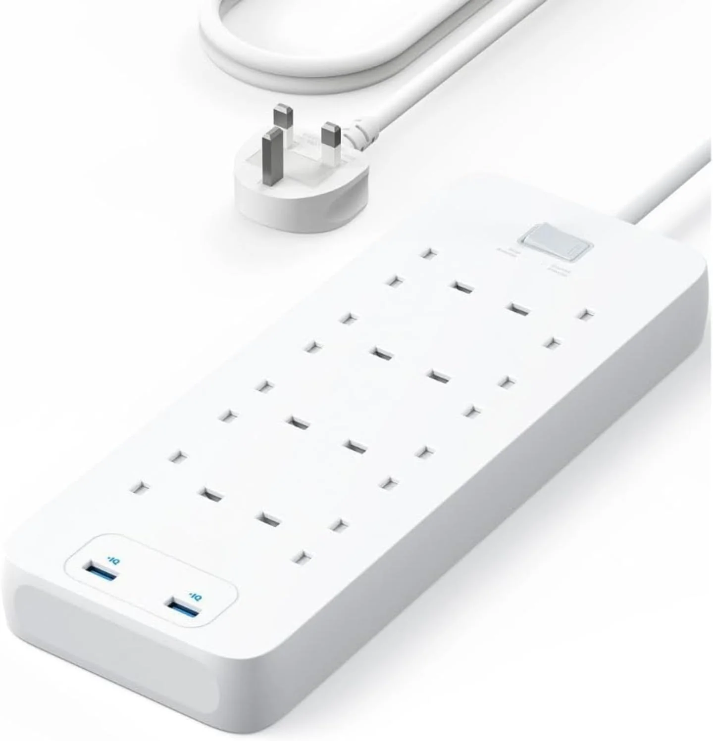 محافظ برق با 8 پریز AC و 2 پورت USB (12 وات)، فناوری PowerIQ، محافظت در برابر نوسانات برق، بدنه مقاوم در برابر آتش، کابل 1.8 متری، قابل نصب روی دیوار، برای خانه و دفتر