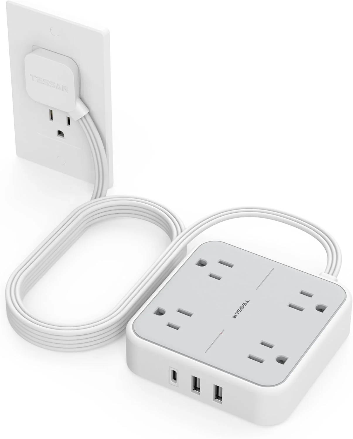 سیم رابط 3 متری تسآن با محافظ برق، دارای 3 پورت USB (شامل 1 پورت USB C) و 4 پریز، 900 ژول، ایستگاه شارژ چندگانه رومیزی کوچک برای خانه، مدرسه، خوابگاه و اداره، خاکستری
