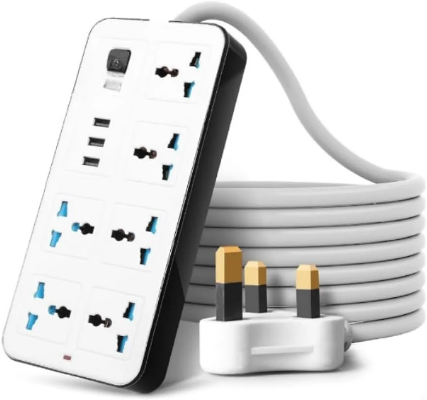 سیم سیار 6 راهی با 3 پورت USB و 1 پورت PD، کابل 2 متری، شارژر Type-C، 6 پریز برق با اسلات شارژ USB