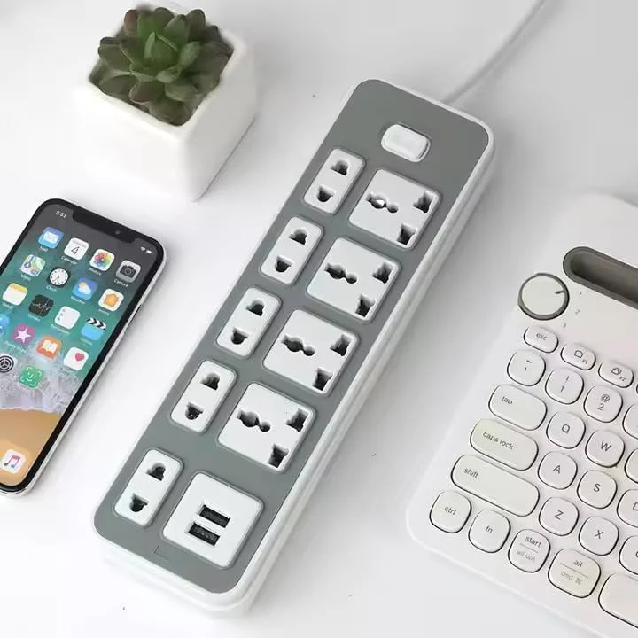 سه راهی برق 9 خانه با کابل و دوشاخه یونیورسال 3 پین، 2 پورت USB سریع و کلید یکپارچه، اتصال دهنده چند کابلی مقاوم در برابر آتش، آداپتور دوشاخه، هاب شارژ برای خانه و محل کار