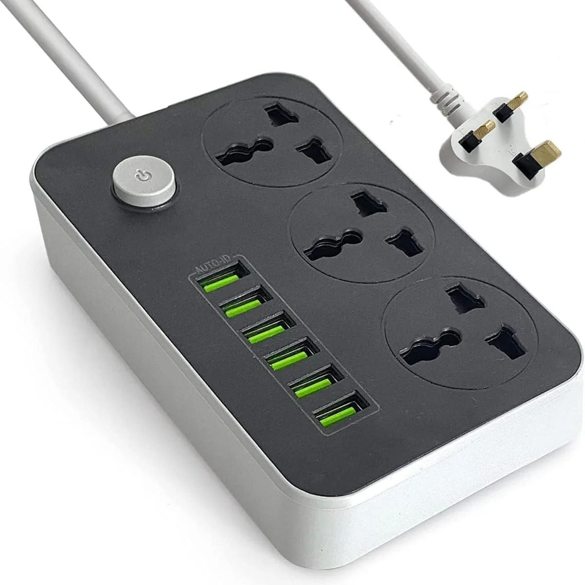 محافظ برق با 3 پریز و 6 پورت USB، سوکت جهانی، کابل 2 متری، شارژ سریع، محافظت در برابر اضافه بار، محافظ ولتاژ، چند شاخه، ایستگاه شارژ خانگی و اداری