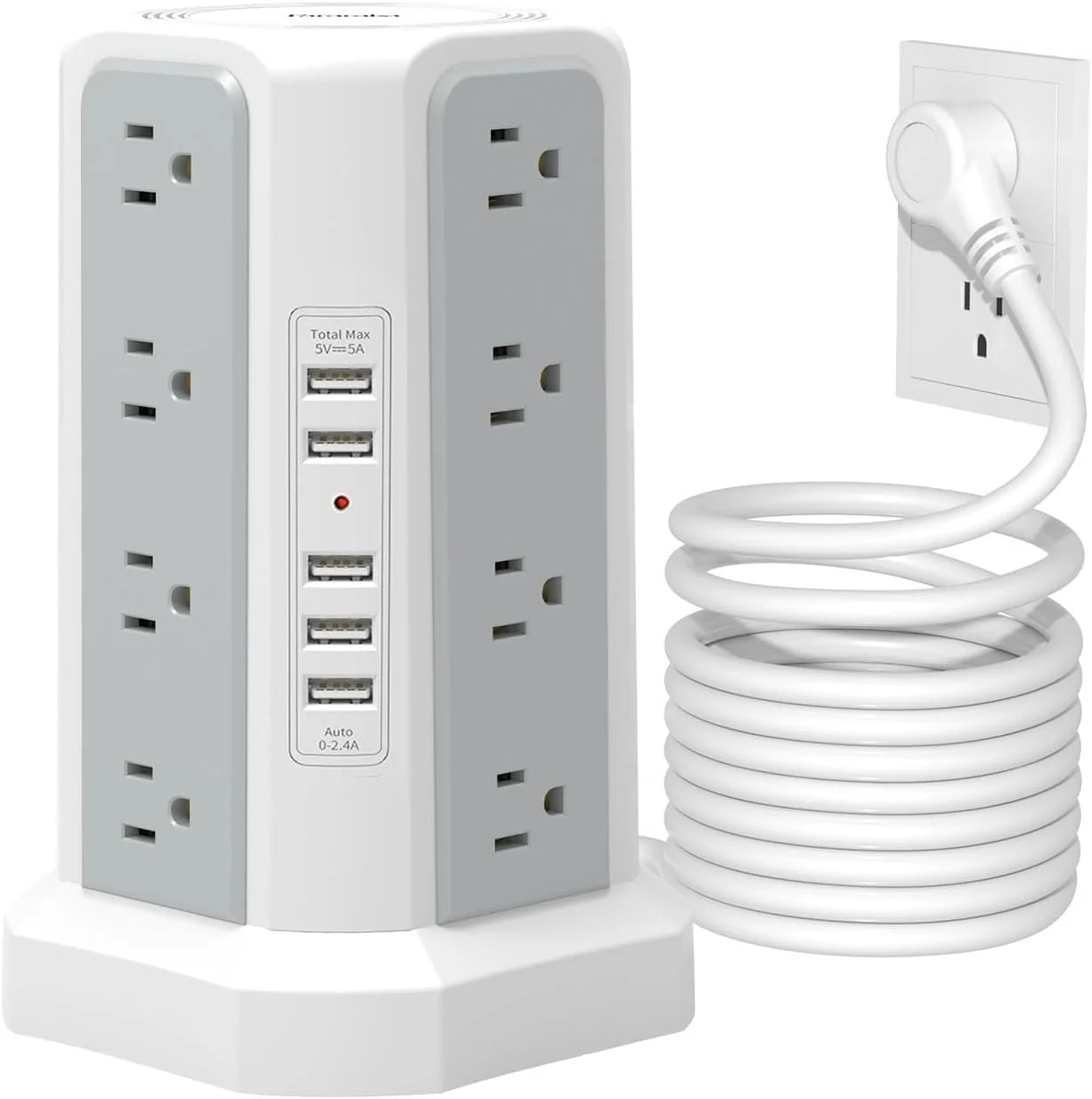 برج محافظ برق با درگاه‌های USB، سیم 3 متری، دارای 16 پریز و 5 درگاه USB، چند راهی برق برج با دوشاخه تخت مناسب خانه، اداره و خوابگاه
