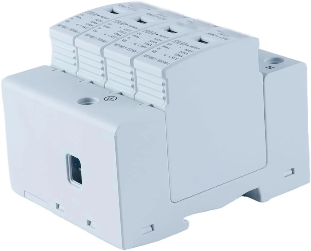 محافظ ولتاژ فاسزی، محافظ ولتاژ خانگی AC 4P 420V 40KA، خاموش شدن ولتاژ پایین بر روی ریل DIN برای محافظت در برابر طوفان.