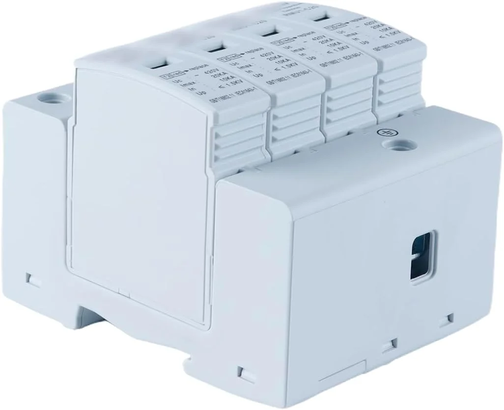 محافظ ولتاژ فاسزی، محافظ ولتاژ خانگی AC 4P 420V 40KA، خاموش شدن ولتاژ پایین بر روی ریل DIN برای محافظت در برابر طوفان.