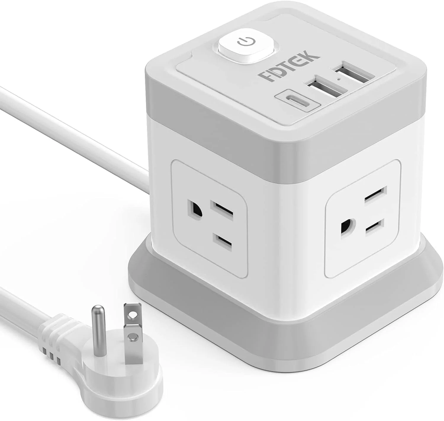 محافظ برق FDTEK با USB، سیم رابط دوشاخه تخت با 4 پریز و 3 پورت USB، سیم برق 1.5 متری، ایستگاه شارژ رومیزی، محافظت در برابر اضافه بار، جمع و جور و قابل حمل برای مسافرت، خانه، اداره و کشتی تفریحی