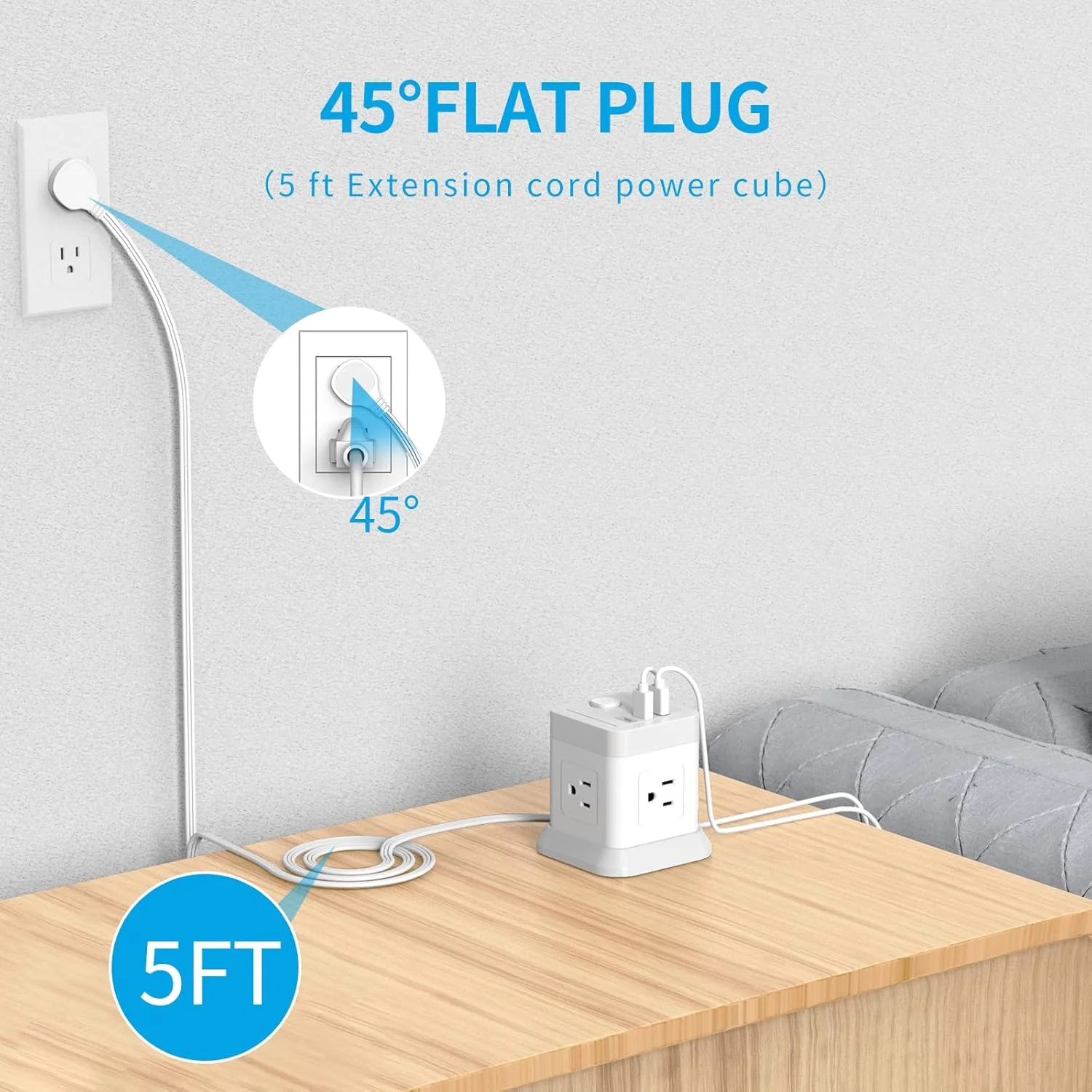 محافظ برق FDTEK با USB، سیم رابط دوشاخه تخت با 4 پریز و 3 پورت USB، سیم برق 1.5 متری، ایستگاه شارژ رومیزی، محافظت در برابر اضافه بار، جمع و جور و قابل حمل برای مسافرت، خانه، اداره و کشتی تفریحی