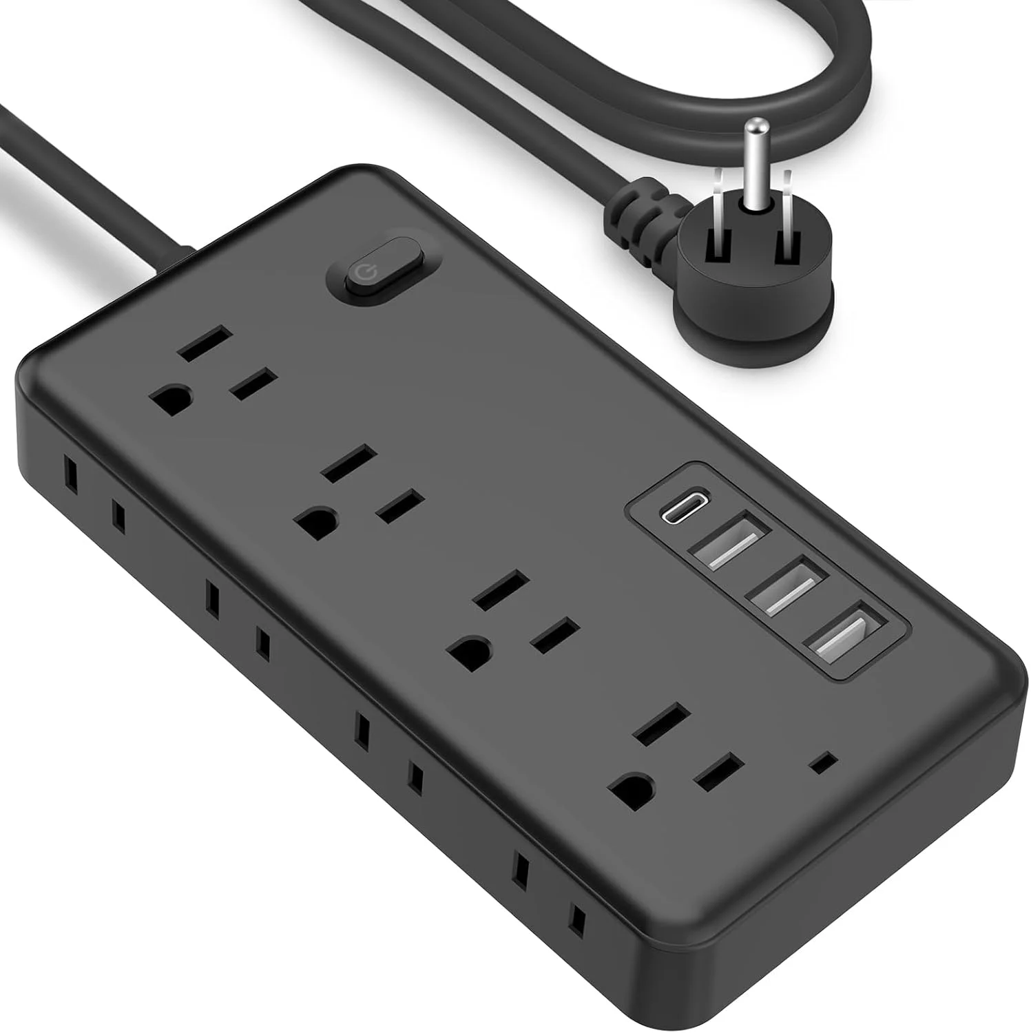 محافظ برق 3 متری FUAUFAS، سیم удлинитель با 8 پریز برق متناوب و 3 پورت USB (1 پورت USB C)، دوشاخه تخت، پریز دیواری چندگانه برای مسافرت، خوابگاه دانشجویی.