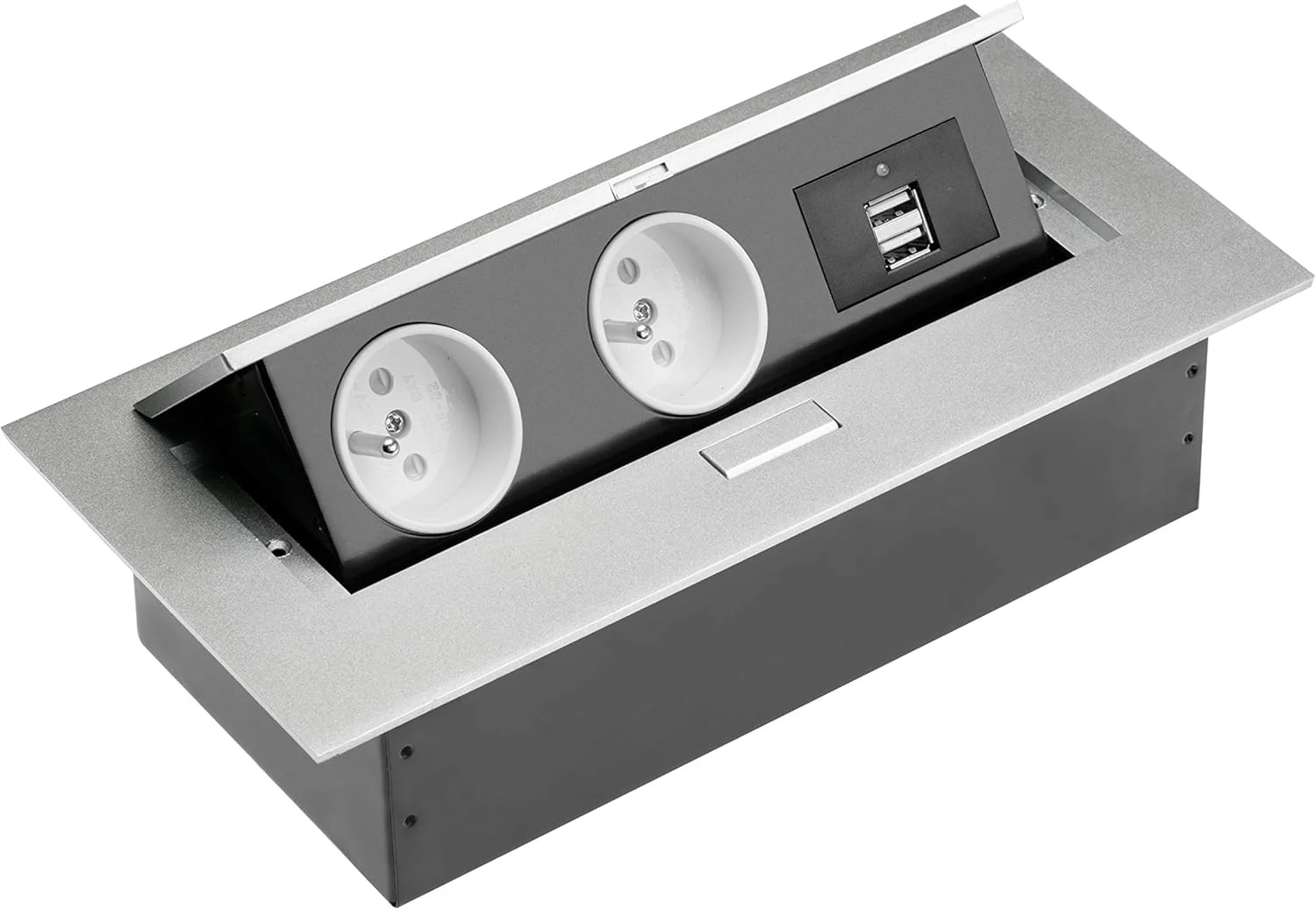 دو عدد پریز برق رومیزی آلومینیومی فرانسوی با 2 پورت USB