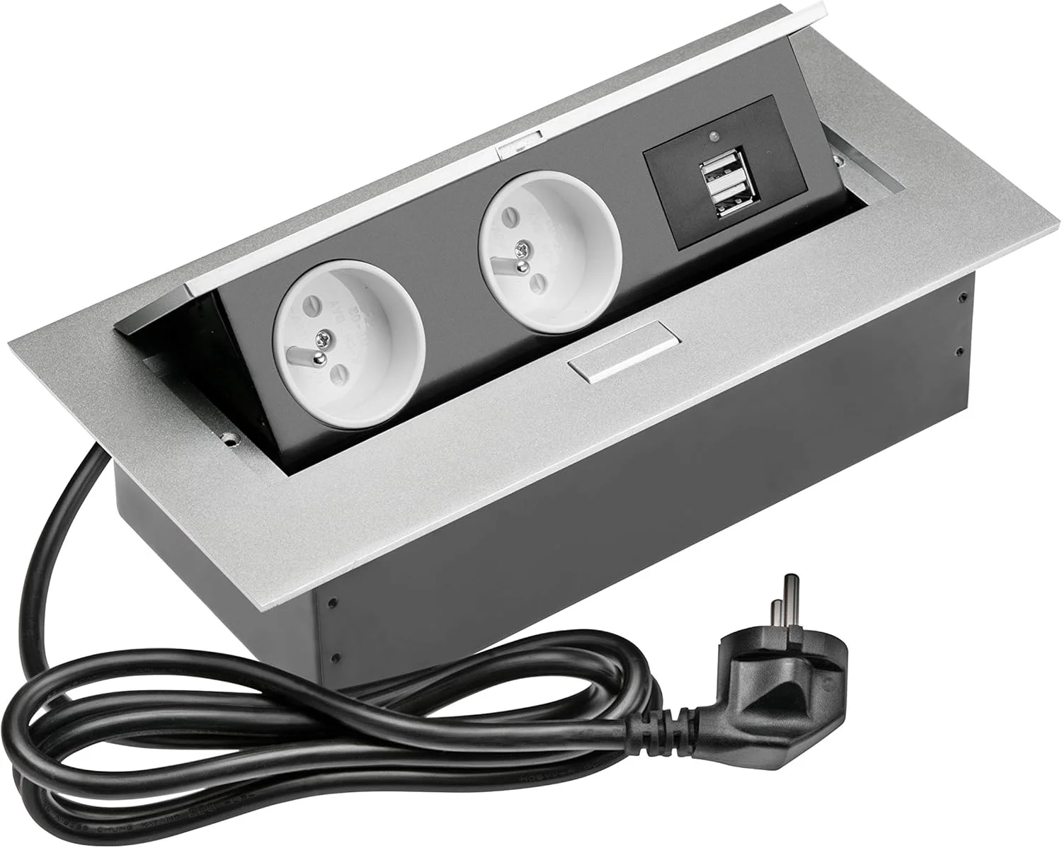 دو عدد پریز برق رومیزی آلومینیومی فرانسوی با 2 پورت USB
