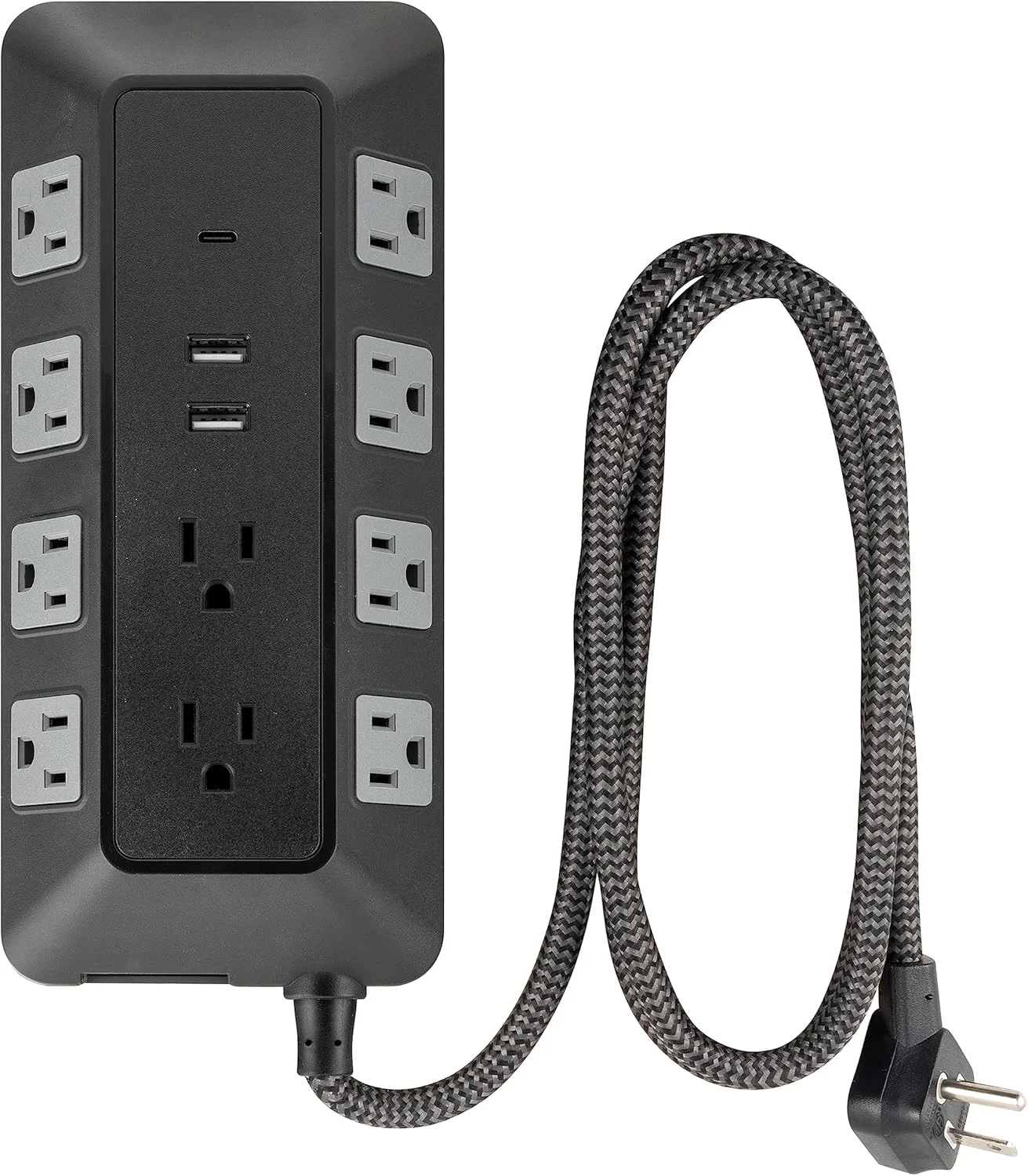 محافظ برق 10 پورت UltraPro GE با پورت‌های USB، یک پورت USB-C، 15 وات، 2 پورت USB-A، 12 وات، سیم بافته 4 فوتی، محافظ برق مدل 74763