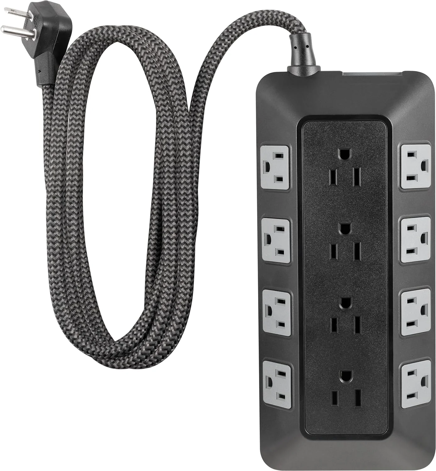 محافظ برق 12 پورت GE UltraPro Adapt، سیم удлинительный بافته شده 1.8 متری سنگین، چندراهی برق با دوشاخه تخت، 3540 ژول، مشکی، 74542