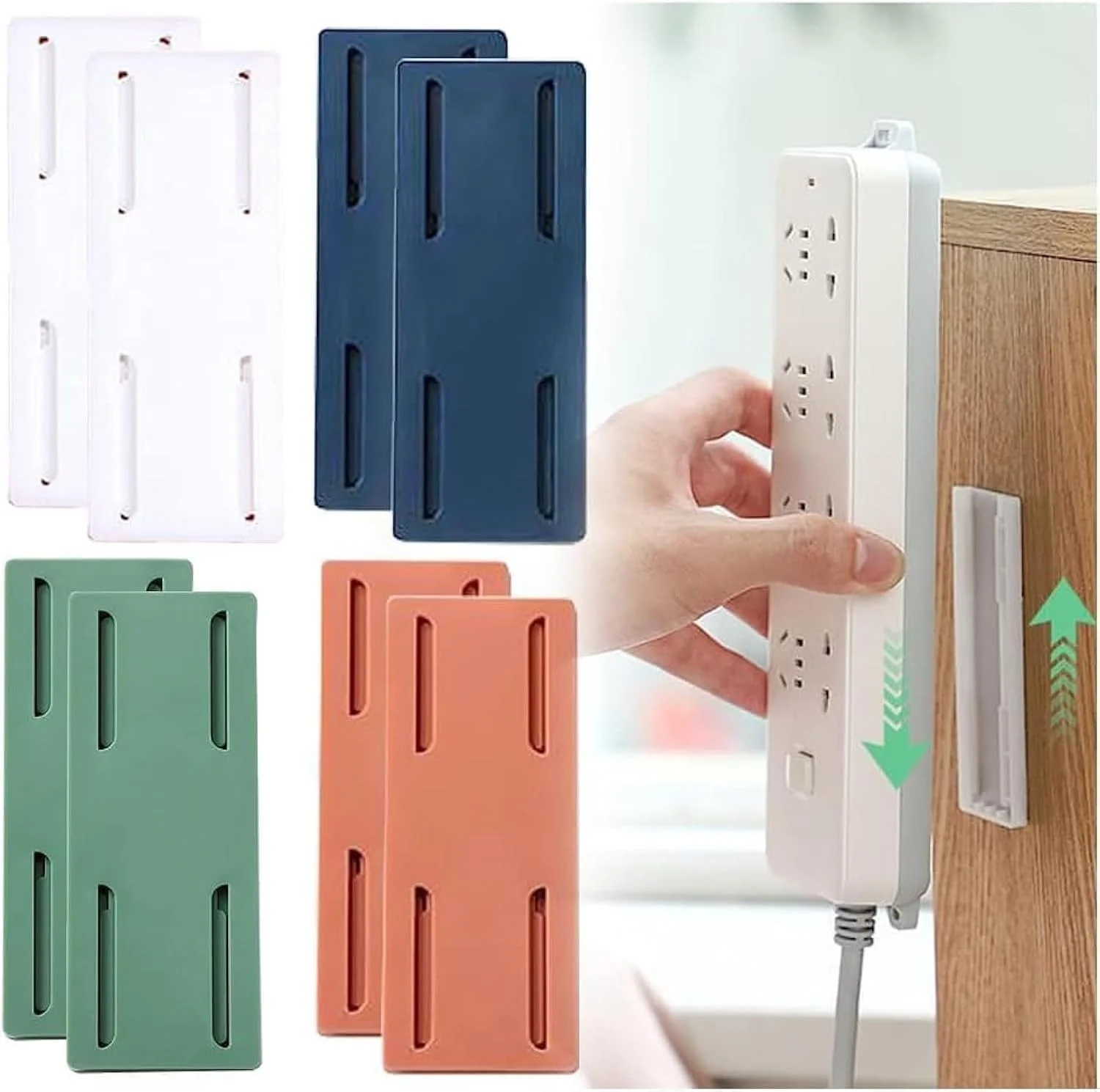 نگهدارنده چندراهی برق چسبی بدون نیاز به سوراخکاری، 8 عددی، مدیریت کابل پریز با گیره کابل (رنگ مدل RIV001)