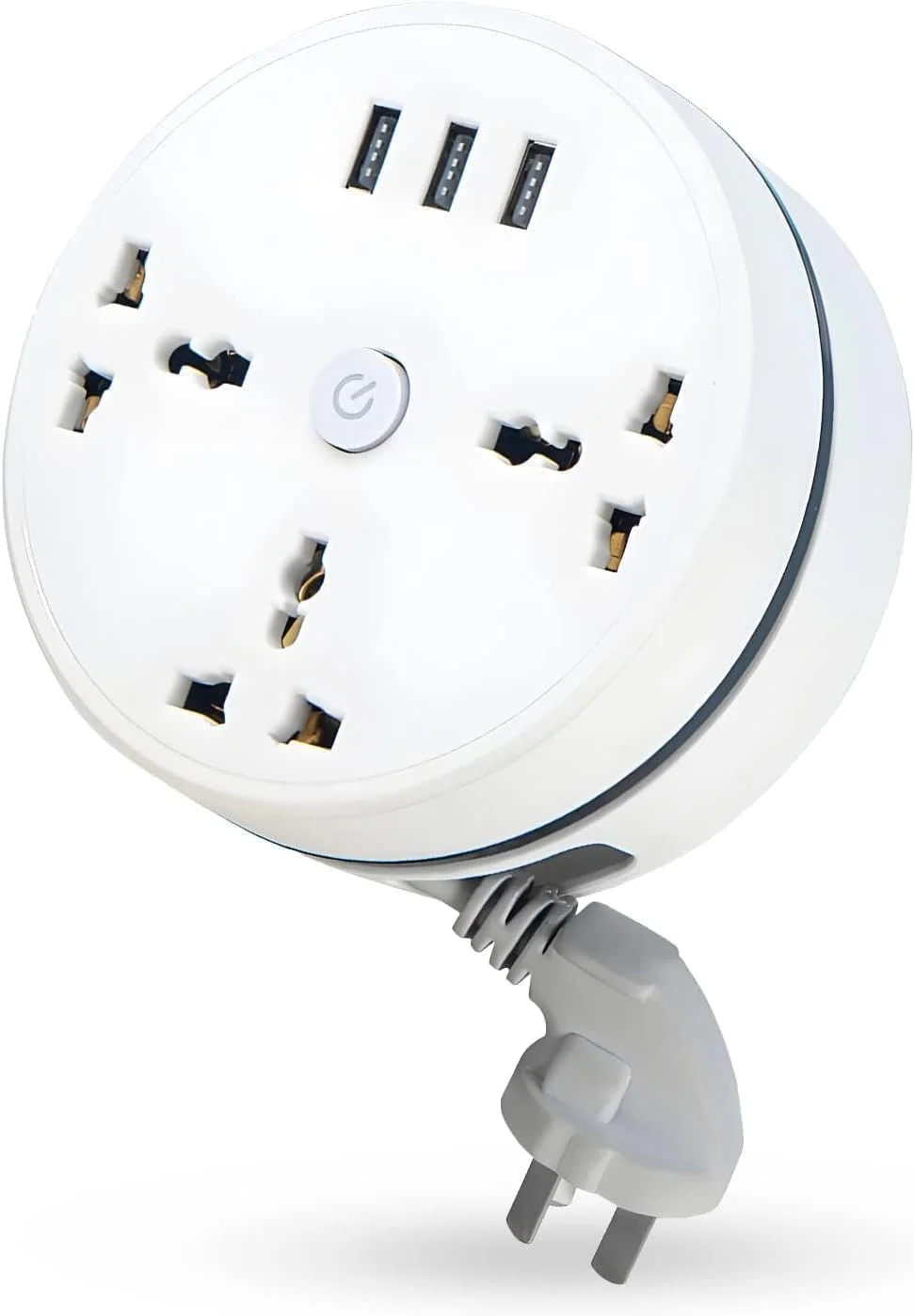 محافظ برق جمع شونده چند منظوره - 3 پریز برق جهانی، 3 پورت USB هوشمند، 2500 وات/10 آمپر، 110 ولت/220 ولت/240 ولت، سیم 2.7 متری - مناسب برای مسافرت، کار، اداره، خانه (سفید - 5.5x12 سانتی متر)