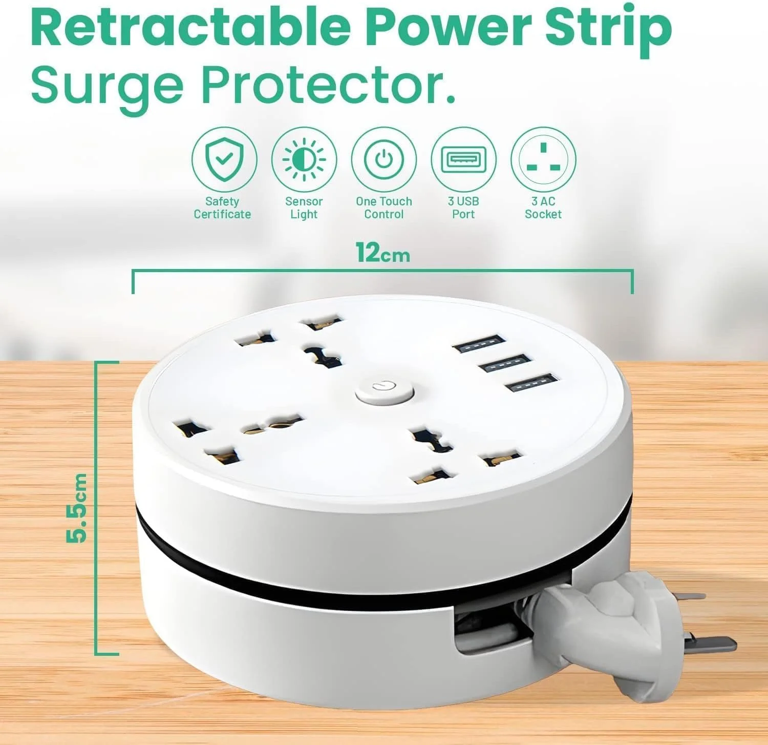 محافظ برق جمع شونده چند منظوره - 3 پریز برق جهانی، 3 پورت USB هوشمند، 2500 وات/10 آمپر، 110 ولت/220 ولت/240 ولت، سیم 2.7 متری - مناسب برای مسافرت، کار، اداره، خانه (سفید - 5.5x12 سانتی متر) محافظ برق جمع شونده چند منظوره - 3 پریز برق جهانی، 3 پورت USB هوشمند، 2500 وات/10 آمپر، 110 ولت/220 ولت/240 ولت، سیم 2.7 متری - مناسب برای مسافرت، کار، اداره، خانه (سفید - 5.5x12 سانتی متر)