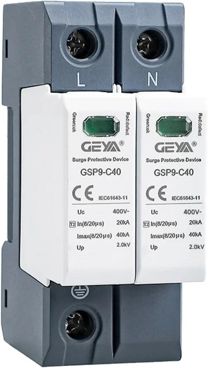 محافظ ولتاژ گیر GEYA 20KA-40KA SPD، محافظ ولتاژ خانگی، ریل DIN (2P, AC400V)
