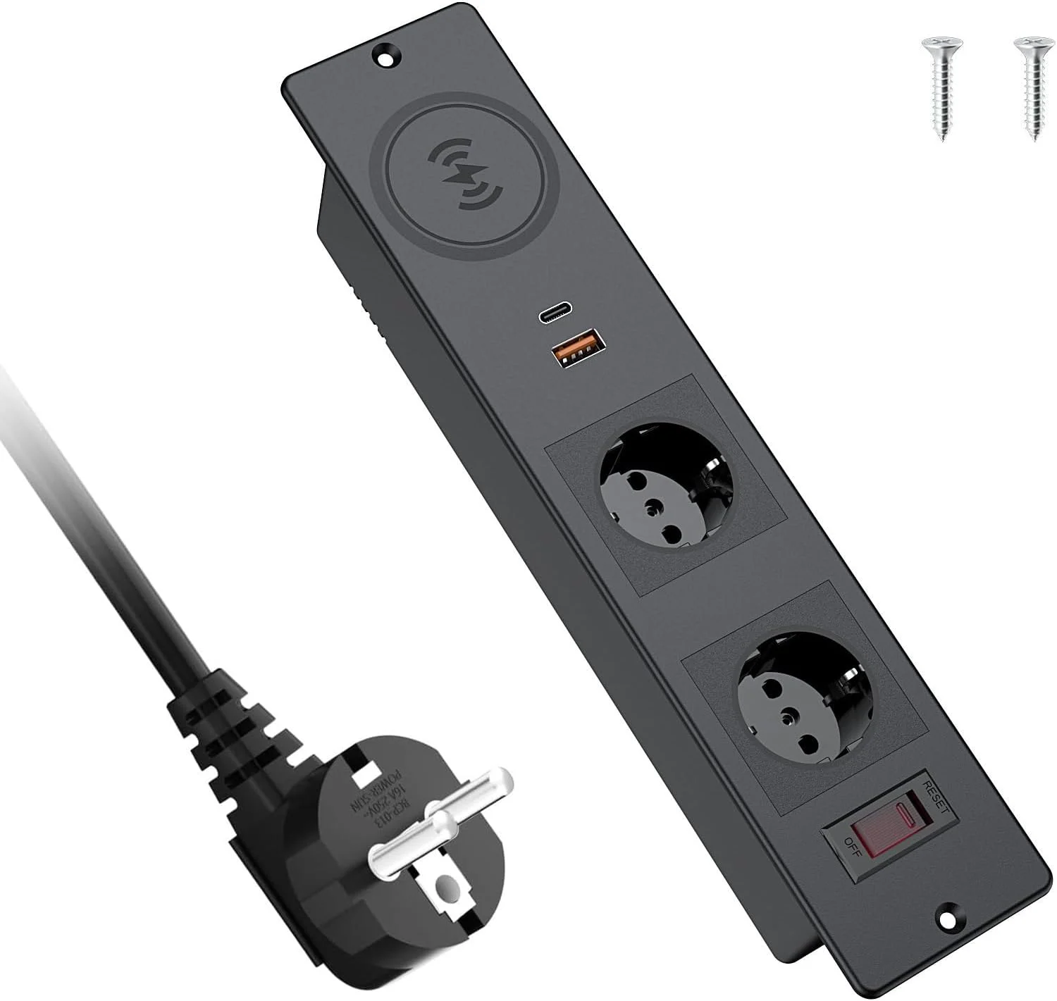 پریز برق رومیزی با USB C، چندراهی برق توکار با پورت های PD 20W USB A+C، شارژر بی سیم 15W با کلید، منبع تغذیه رومیزی، B